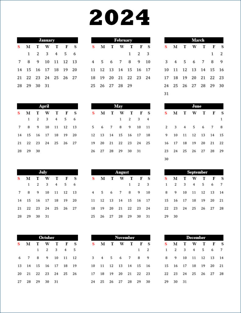 2024 Printable Calendar PDF