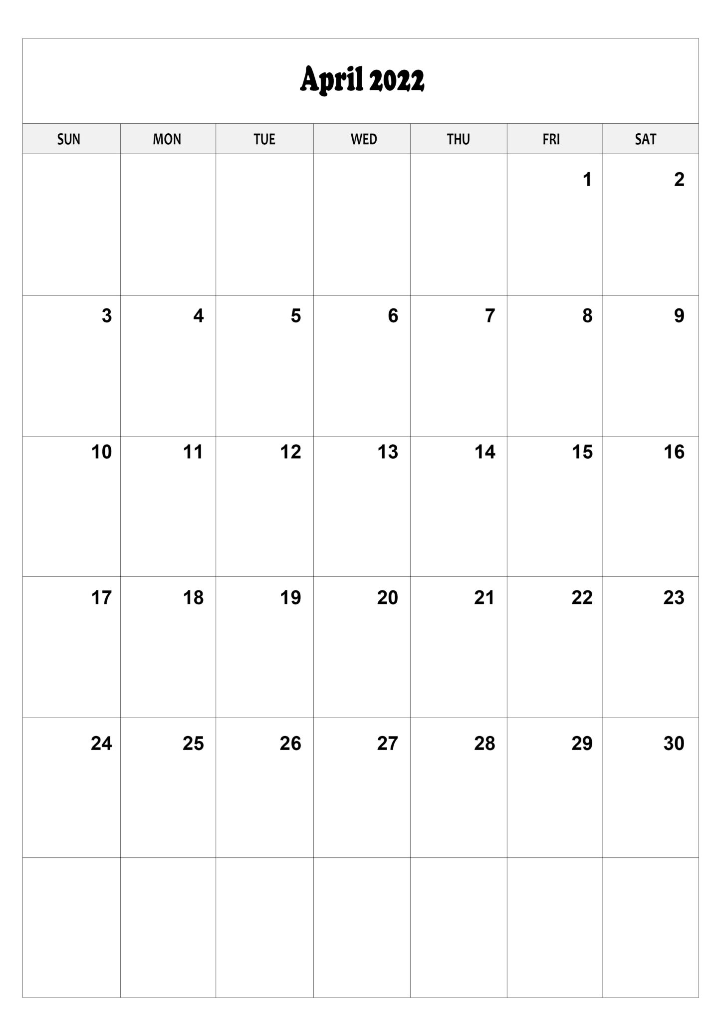 Free Printable April Calendar 2022 A4 Size Template