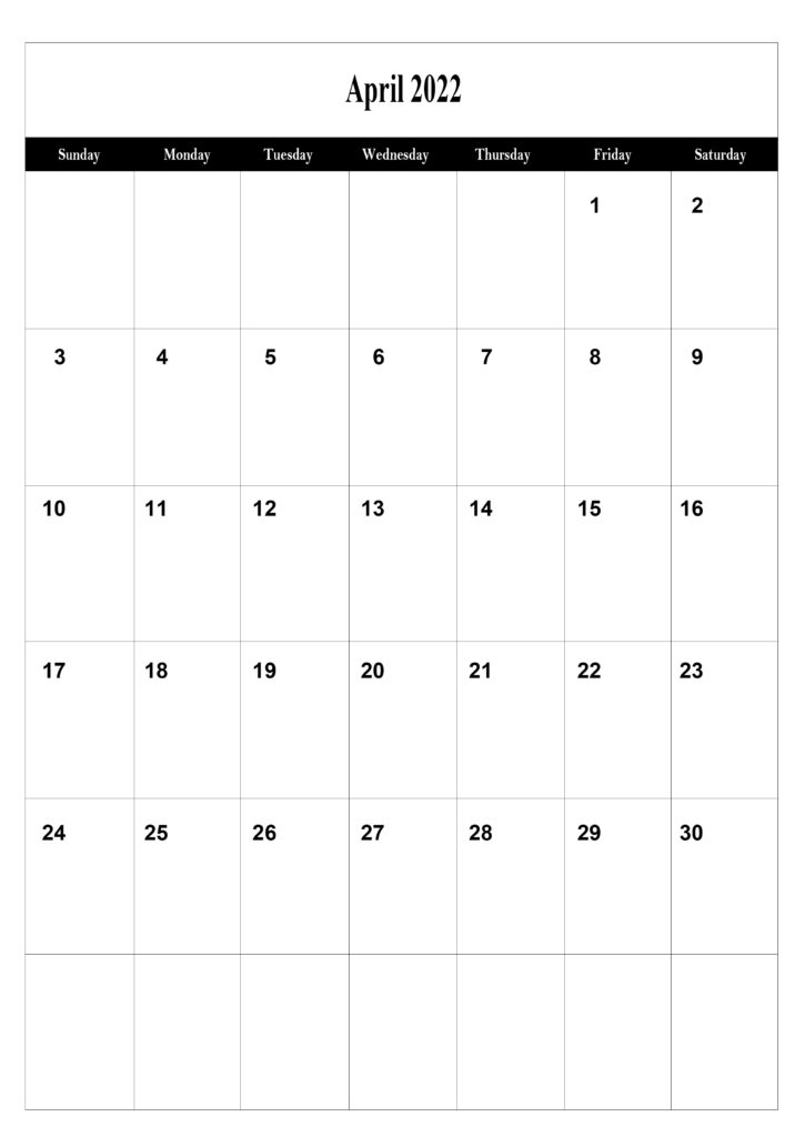 April A4 Calendar 2022