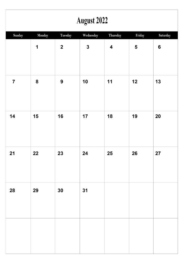 August Calendar 2022 A4