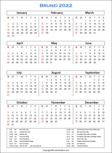 Free Printable Brunei Calendar 2022 With Holidays