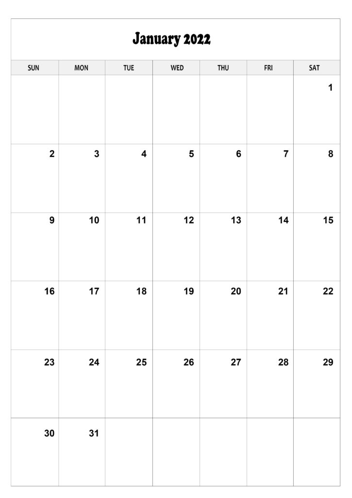 A4 January Calendar 2022