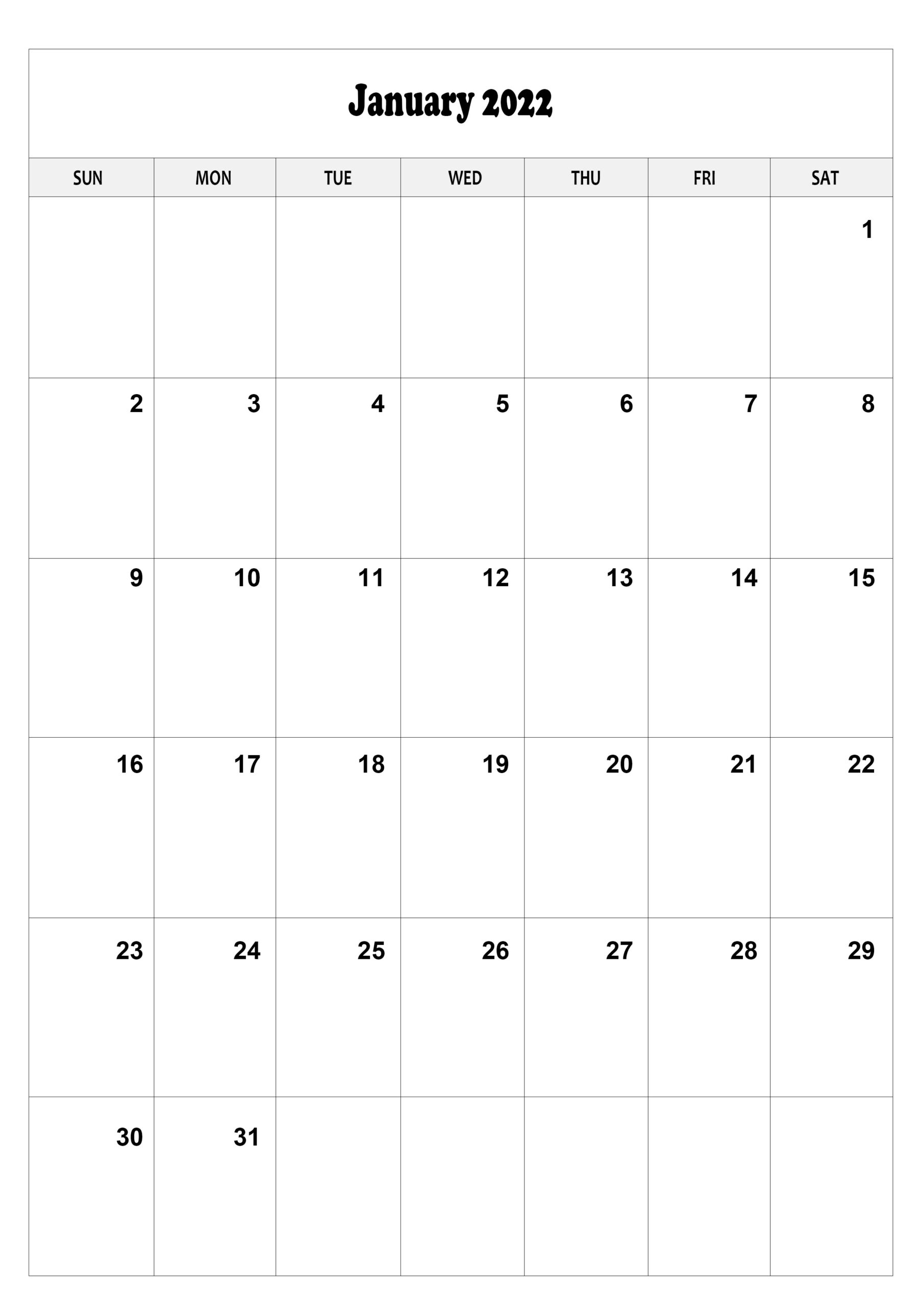 Free Printable January Calendar 2022 A4 Size Template