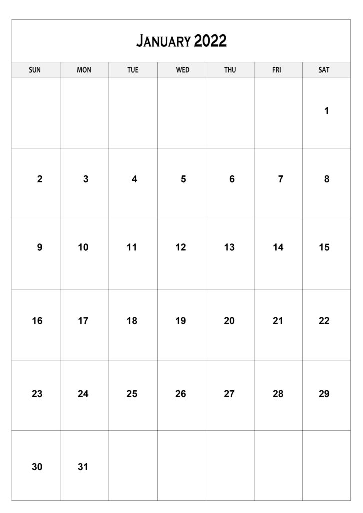 January Calendar 2022 A4