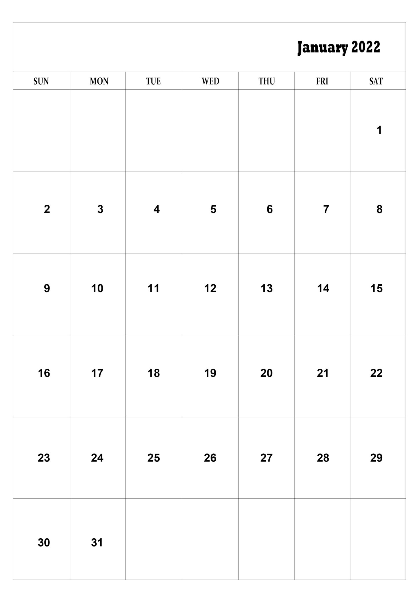 Free Printable January Calendar 2022 A4 Size Template