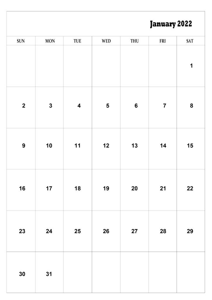 January Calendar 2022 A4