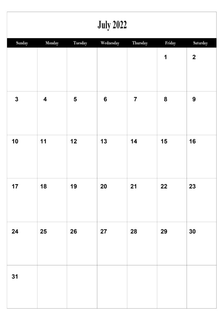 July Calendar 2022 A4