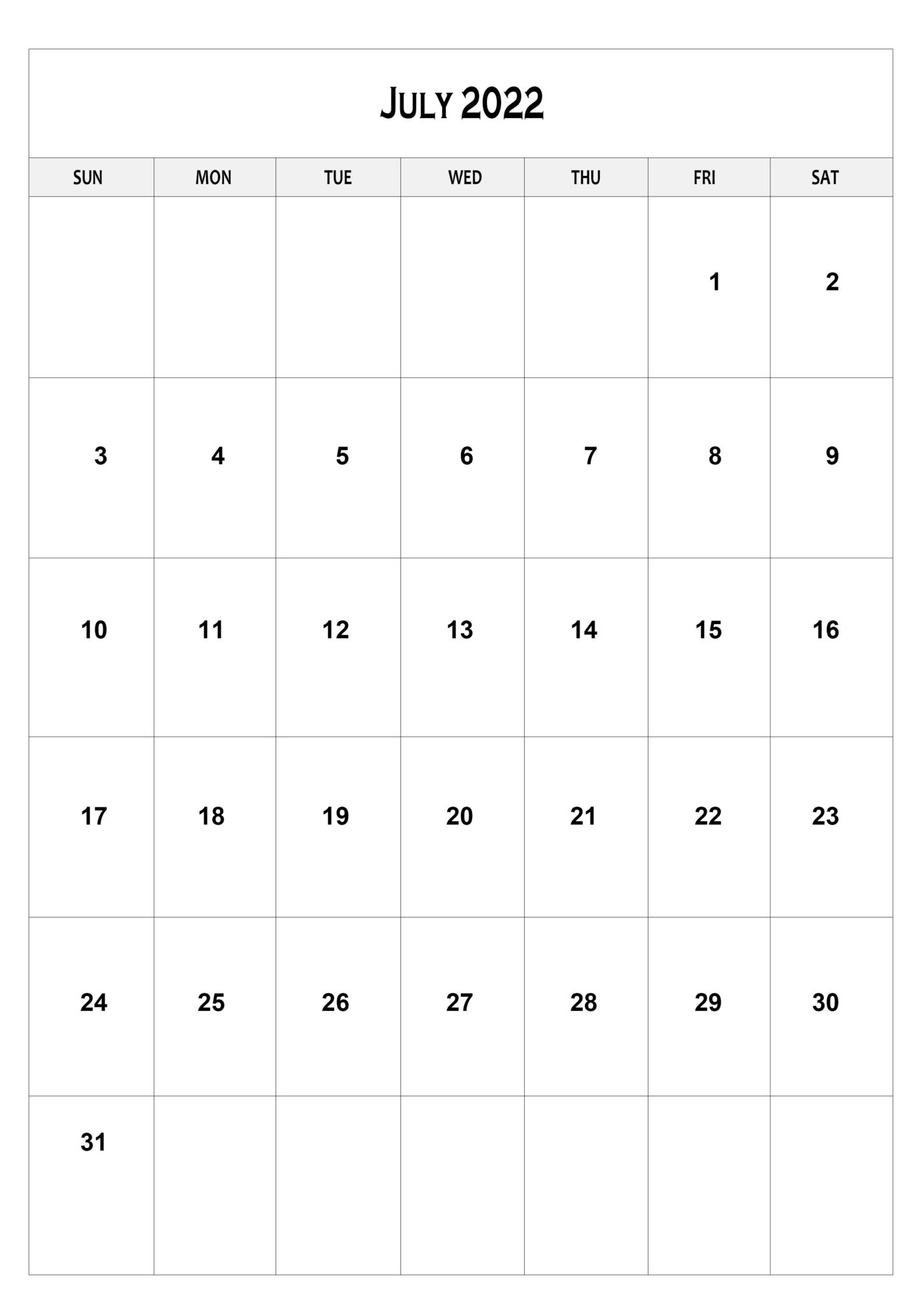 Free Printable July calendar 2022 A4 Size Template