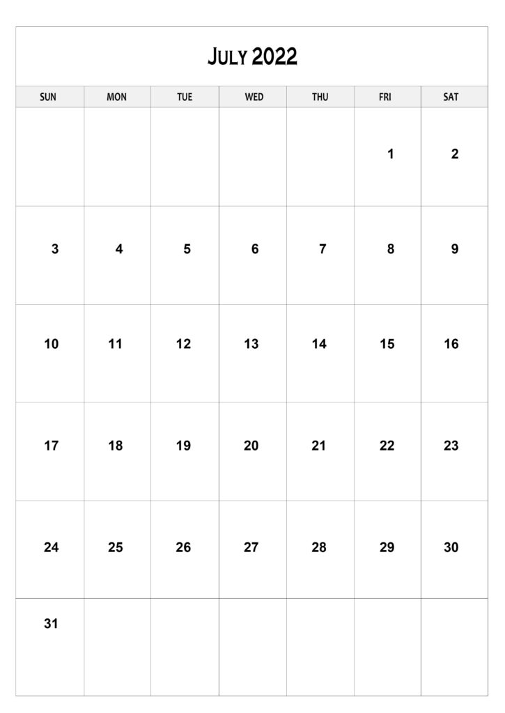 Free July Calendar 2022 A4 Size