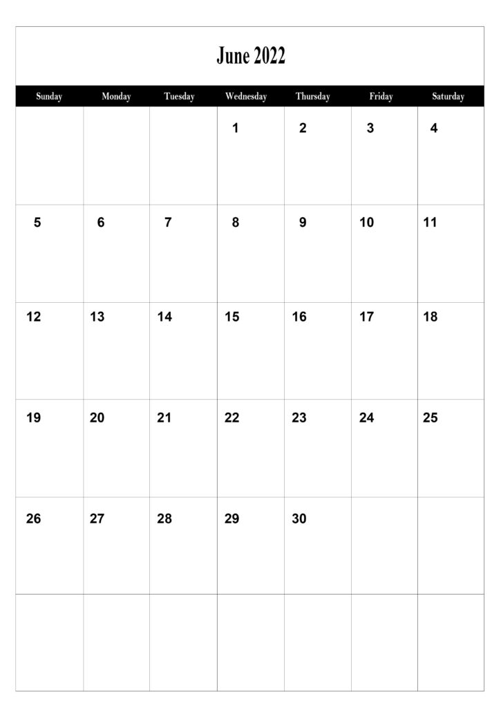 June Calendar 2022 A4