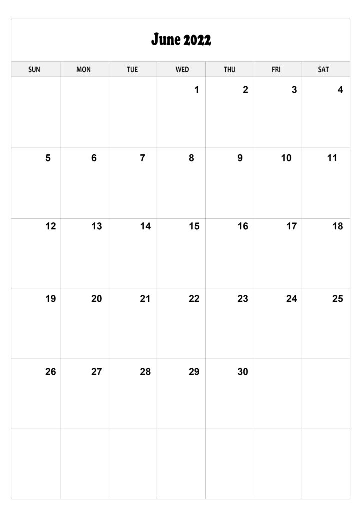 June A4 Calendar 2022