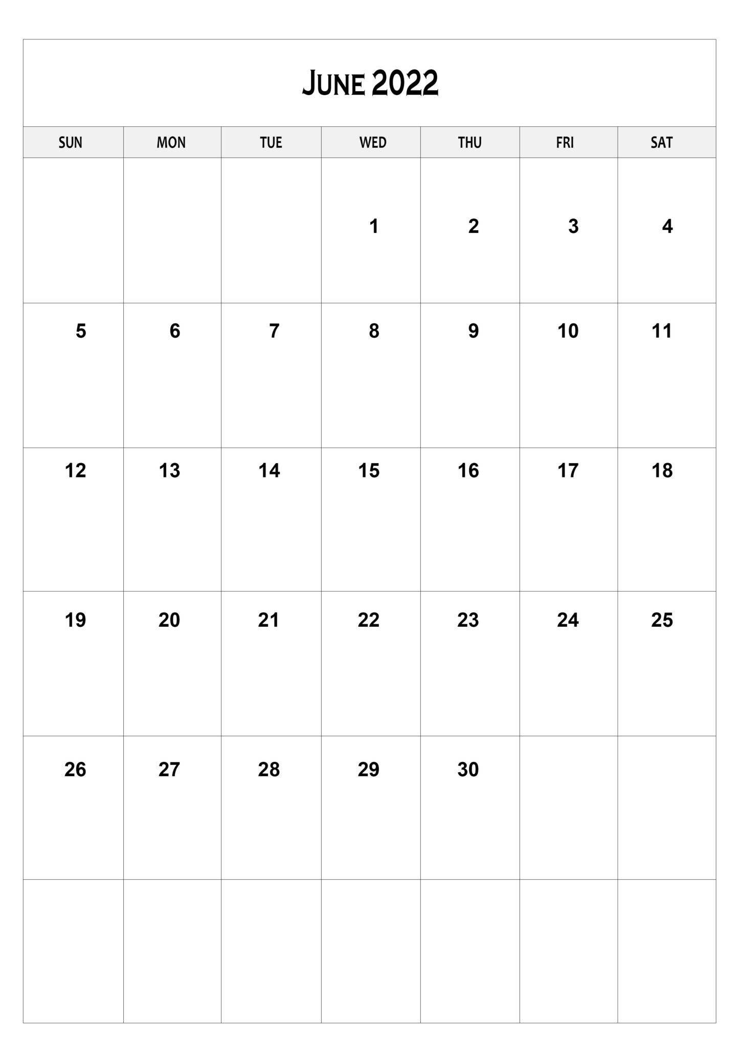Free Printable June Calendar 2022 A4 Size Template