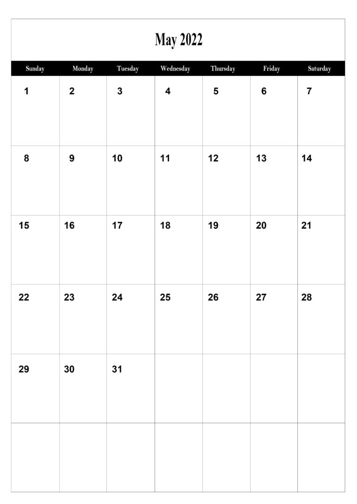 May Calendar 2022 A4
