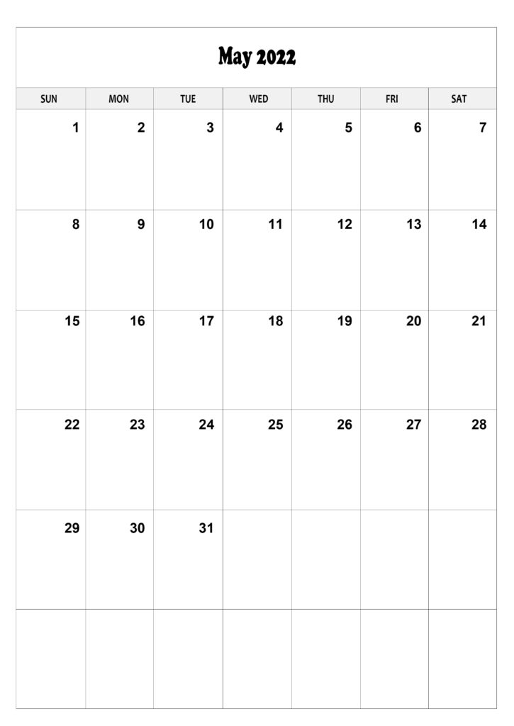 A4 May Calendar 2022
