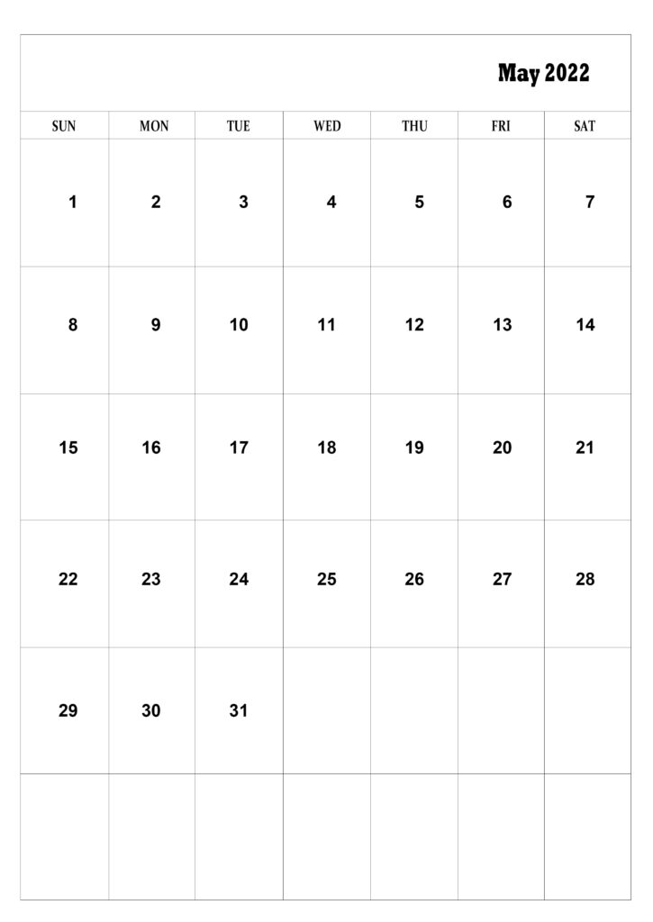 May A4 Calendar 2022