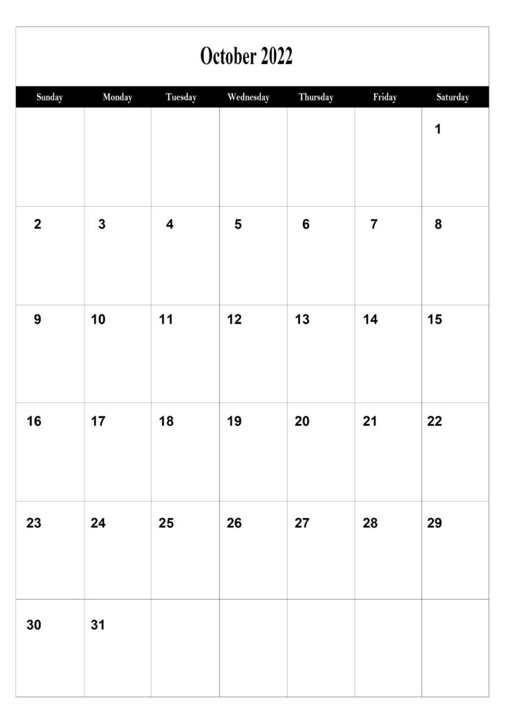 Free October Calendar 2022 A4 Size
