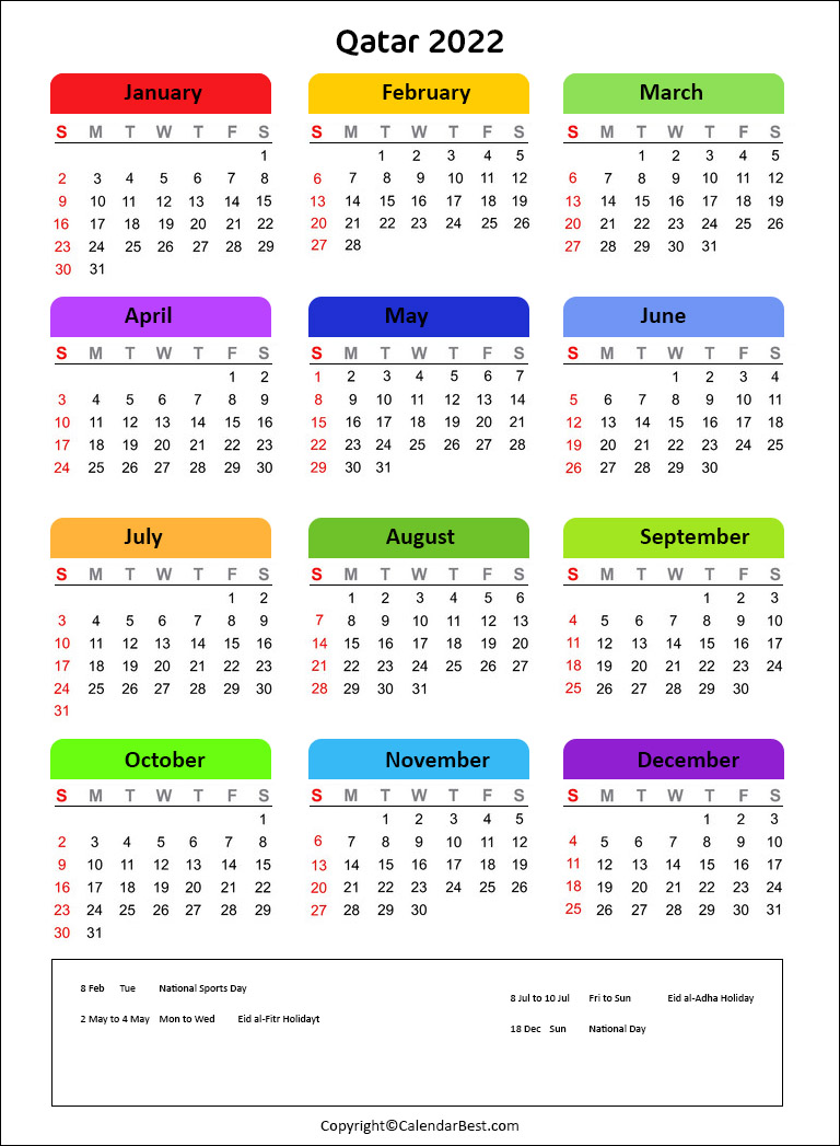 Fifa 2022 Calendar Free Printable Qatar Calendar 2022 With Holidays