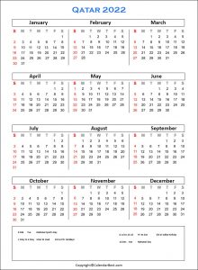 Free Printable Qatar Calendar 2022 With Holidays