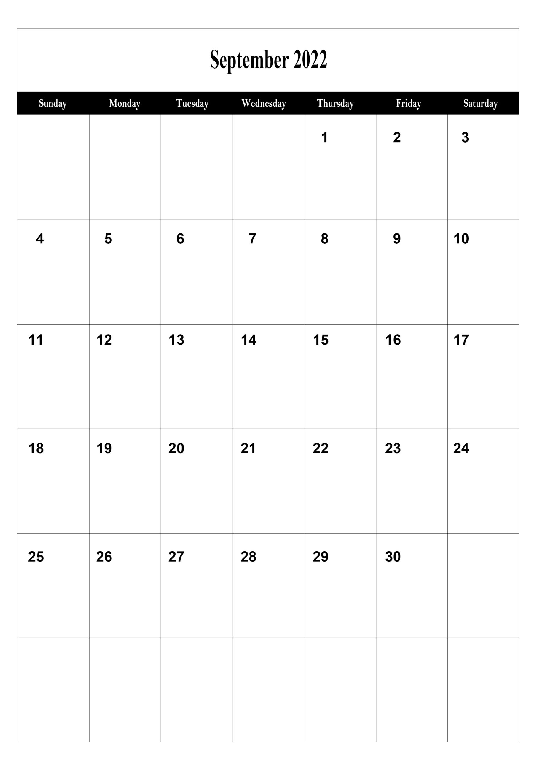 Free Printable September Calendar 2022 A4 Size Template