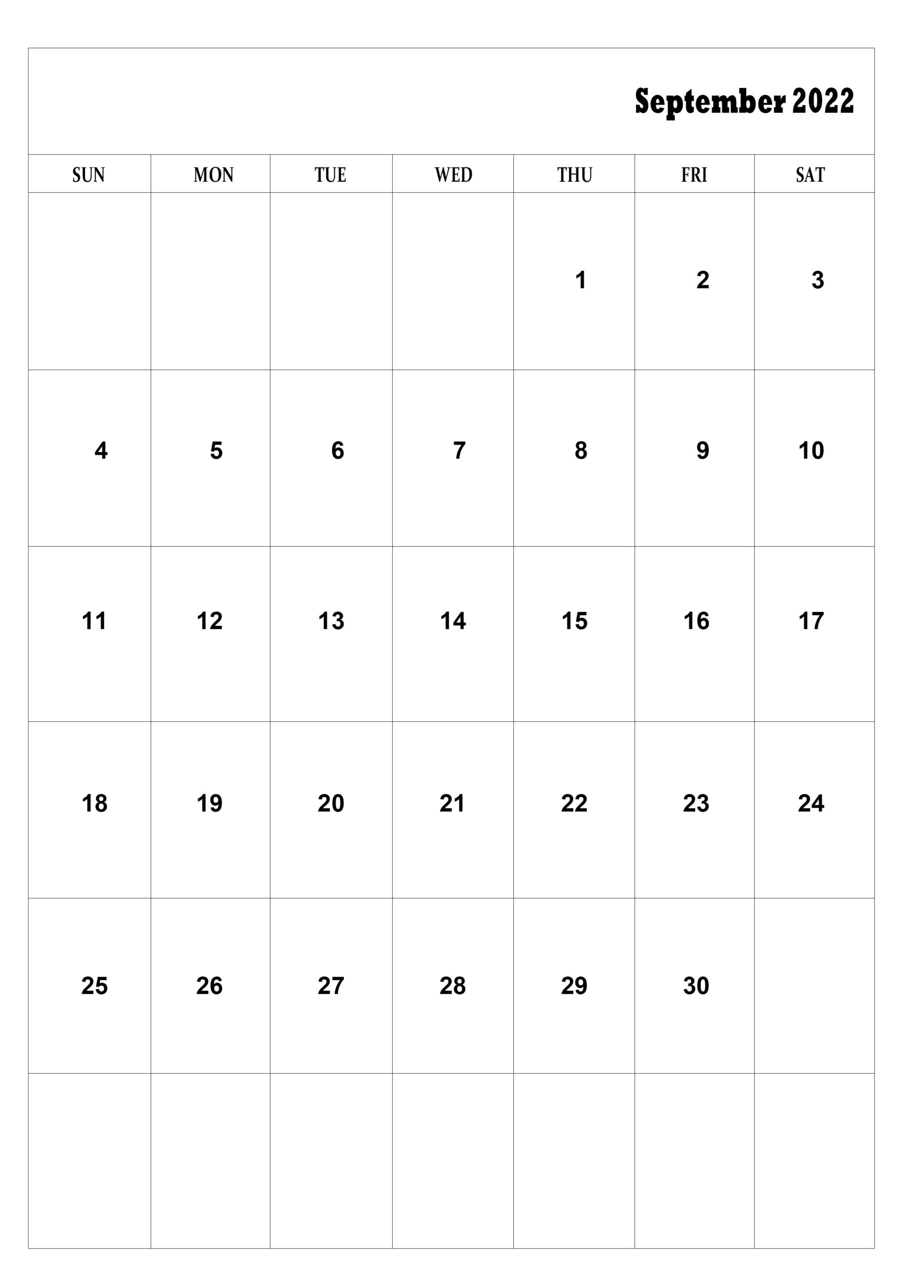 Free Printable September Calendar 2022 A4 Size Template