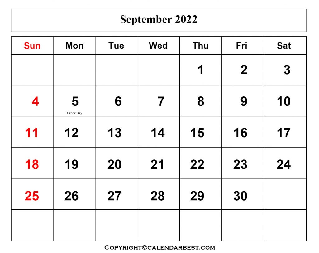 September Calendar 2022 with Holidays