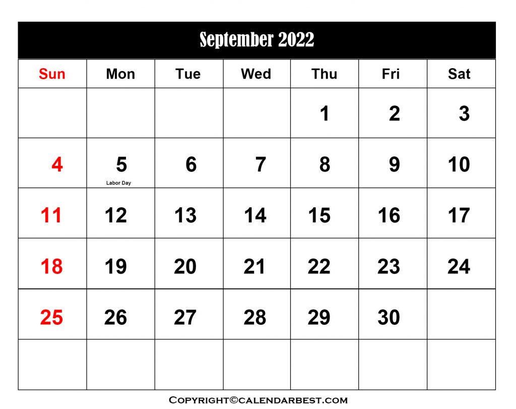 September Holiday Calendar 2022