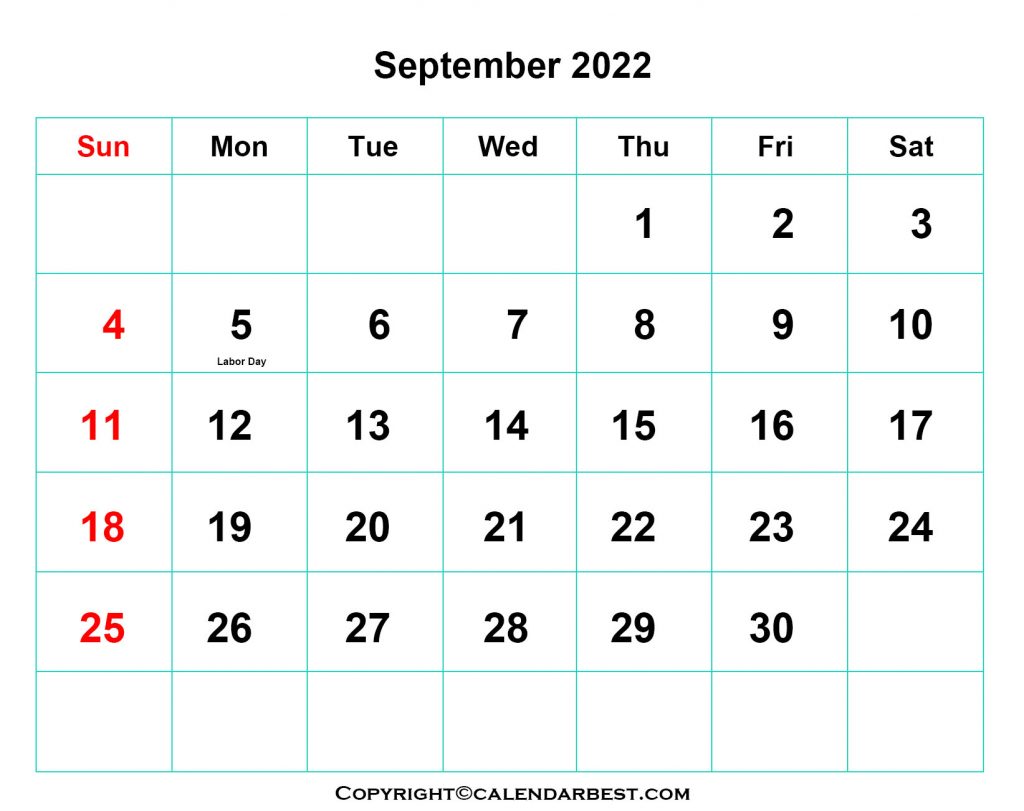 2022 September Holiday Calendar
