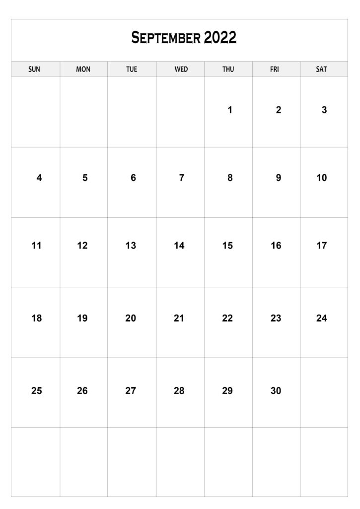 A4 September Calendar 2022