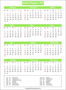 UK Holiday Calendar 2022 | Free Printable Calendar 2023