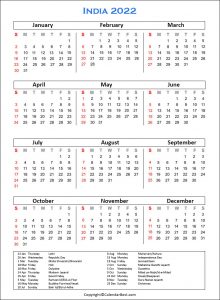 india holiday 2022 best printable calendar