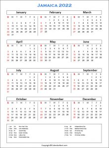 Free Printable Jamaica Calendar 2022 With Holidays