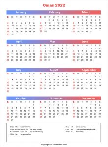 Oman-Holiday-Calendar-2022 | Best Printable Calendar