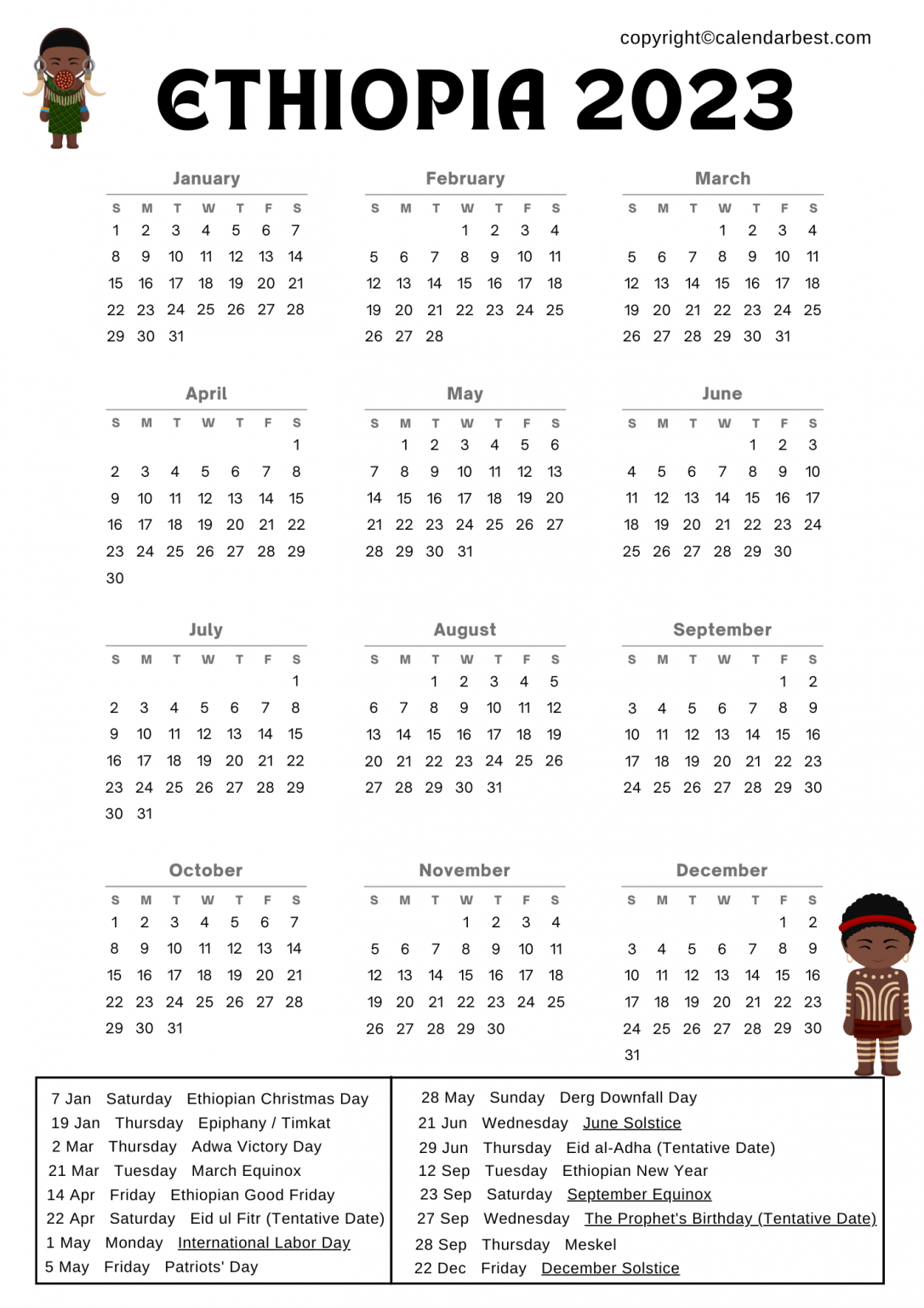 Ethiopia Calendar 2023 Free Printable Calendar 2023