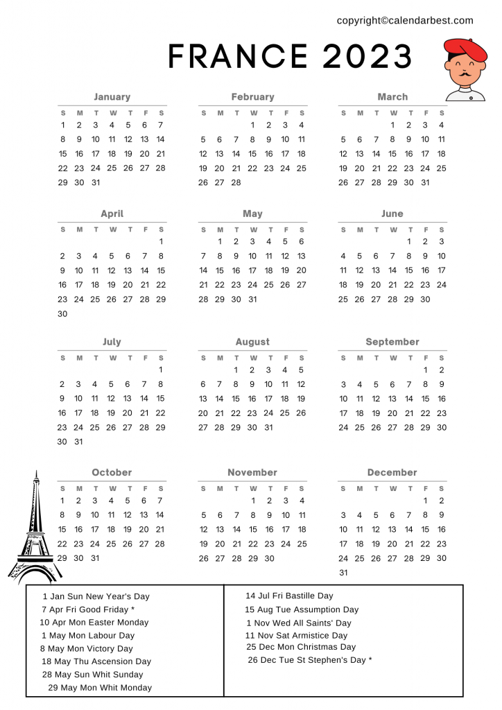 France Calendar 2023