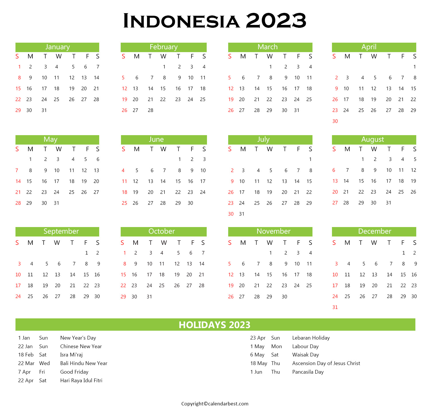 Indonesia Calendar 2023