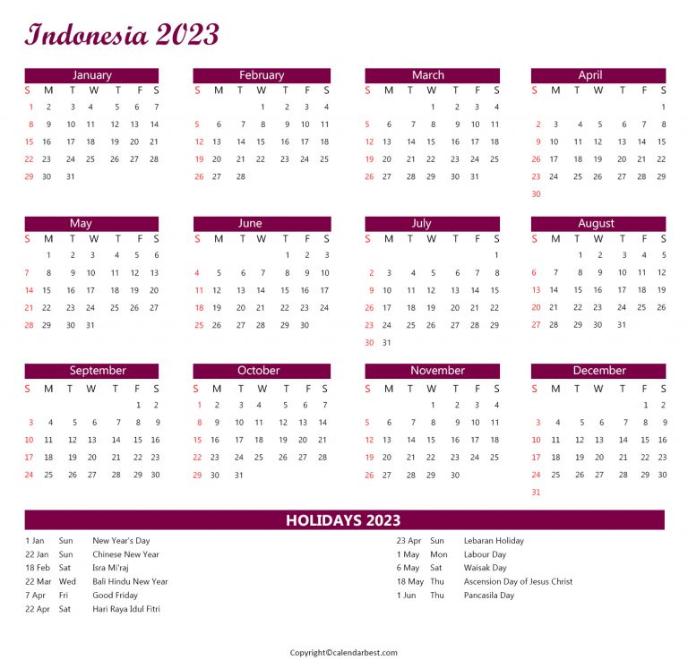Indonesia Calendar 2023 Free Printable Calendar 2023