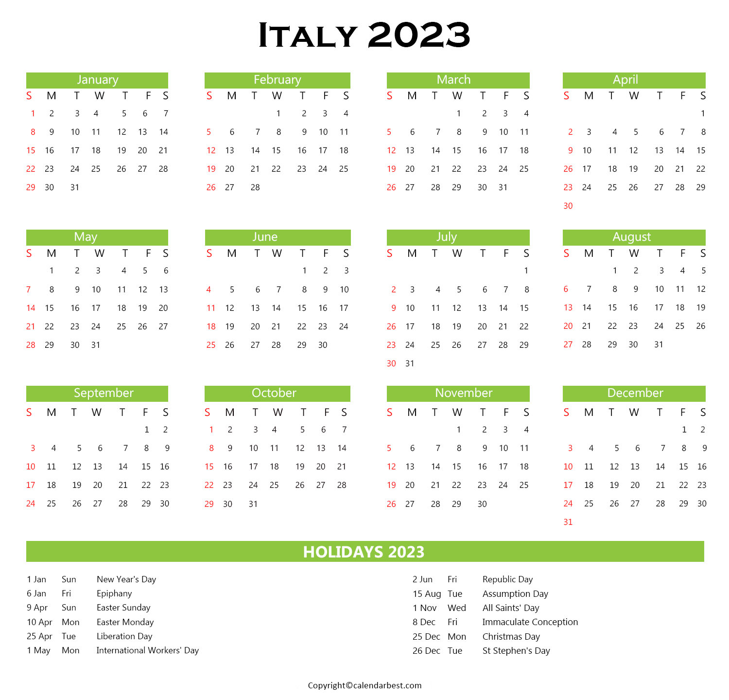 Italy Calendar 2023