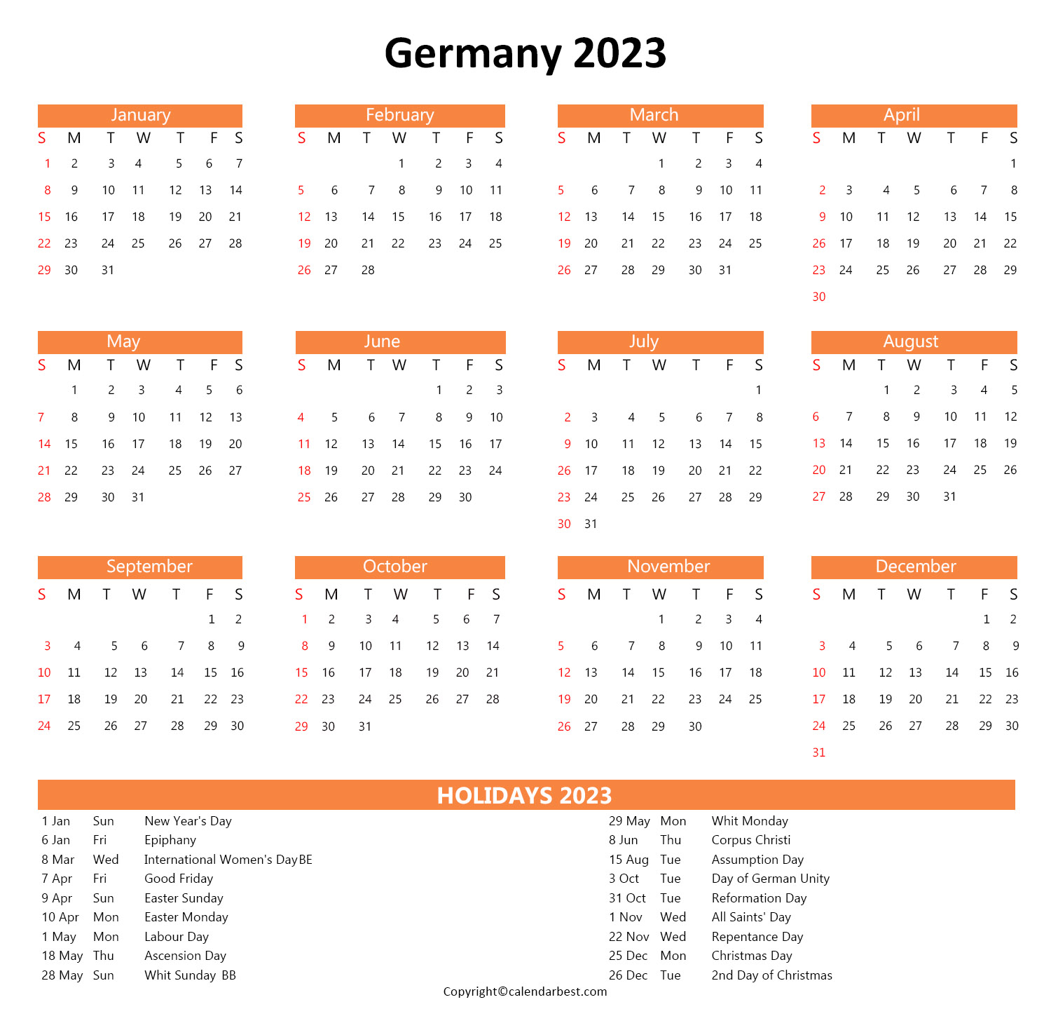 Printable Germany  Calendar 2023 