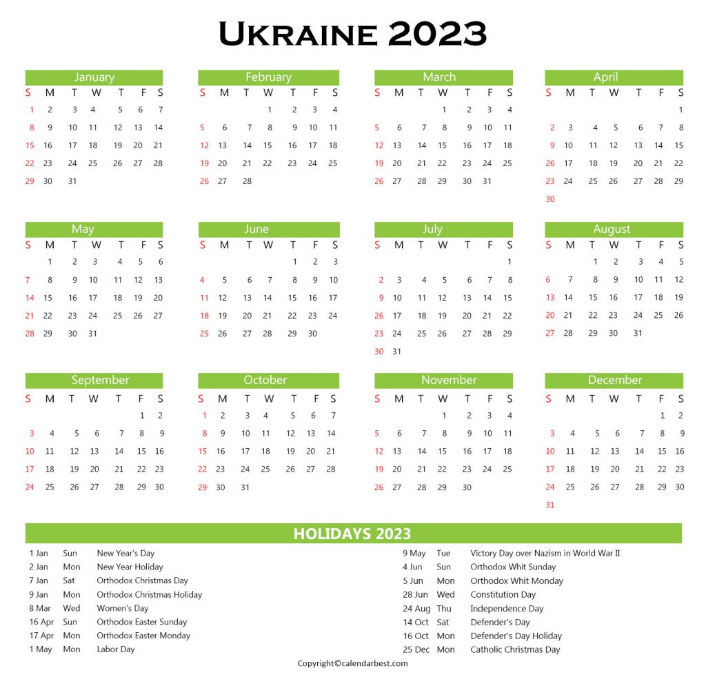 Ukraine Calendar 2023 | Free Printable Calendar 2023