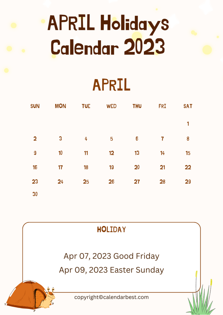 April Holidays 2023 Calendar Template