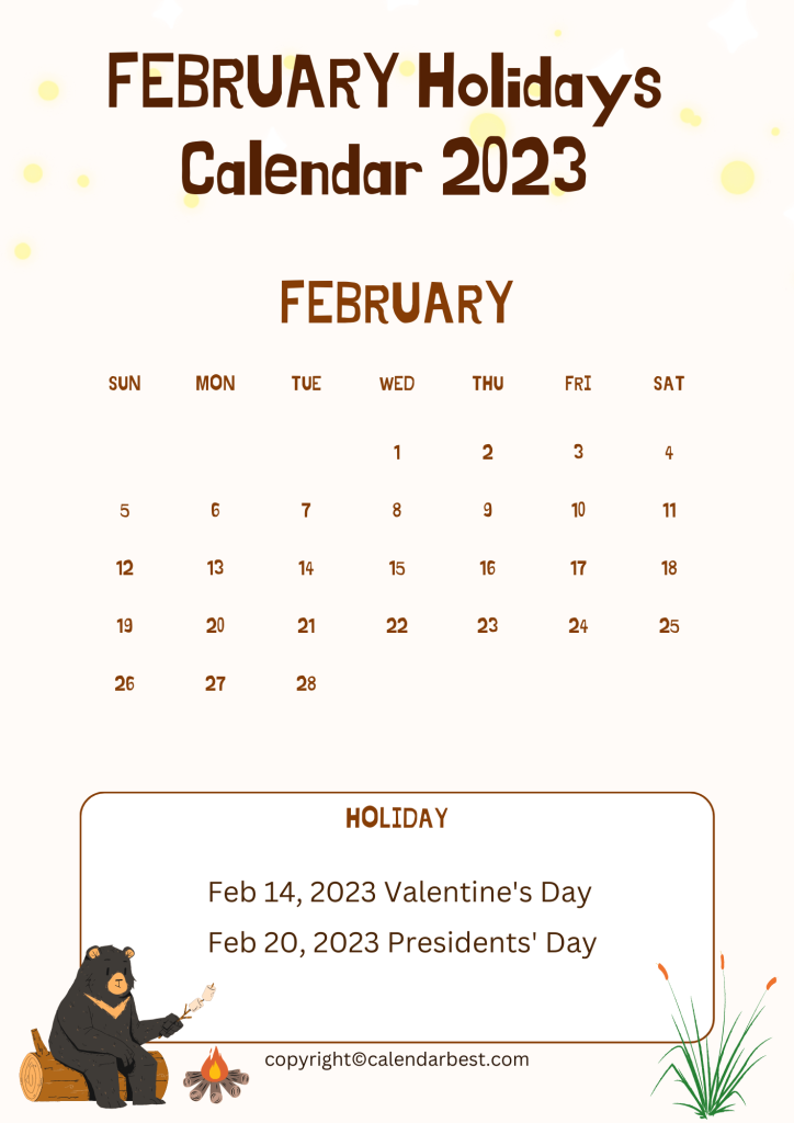 February Holidays 2023 Calendar Template