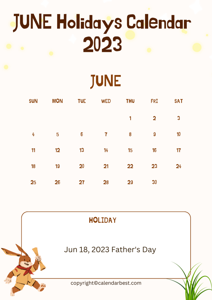 June Holidays 2023 Calendar Template