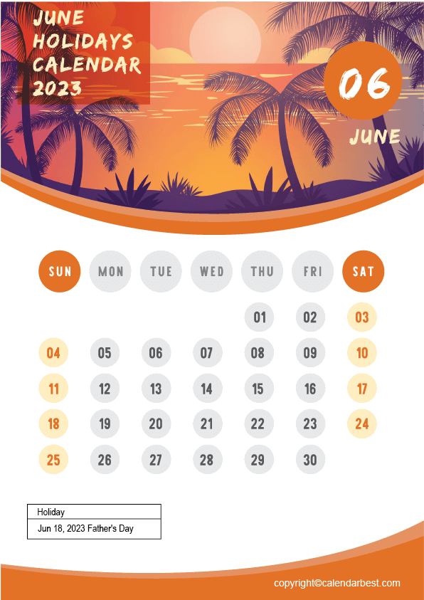 June Holidays Calendar 2023