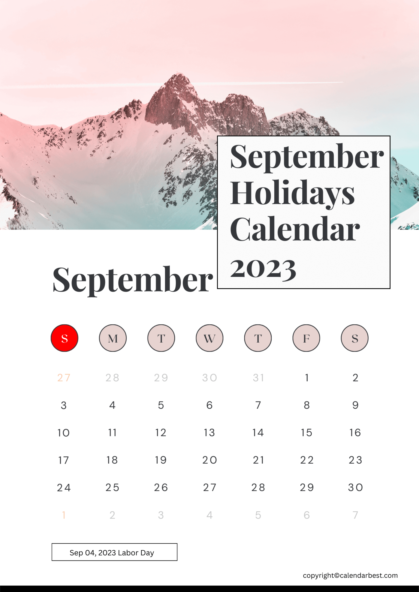 Printable September Calendar 2023 Holidays | Free Printable Calendar 2023