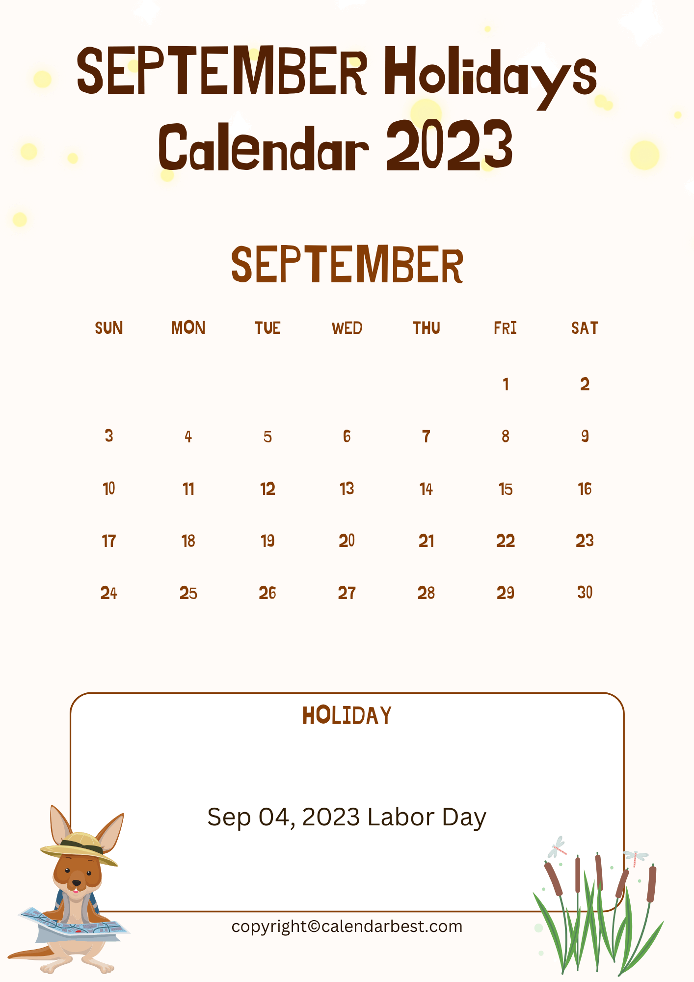 September Holidays 2023 Calendar Template