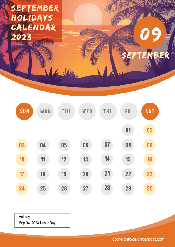 September Holidays Calendar 2023