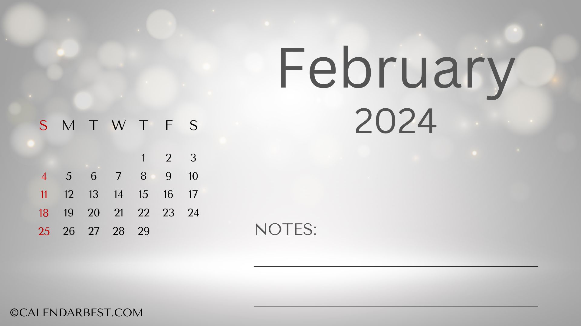 February Calendar 2024 With Notes