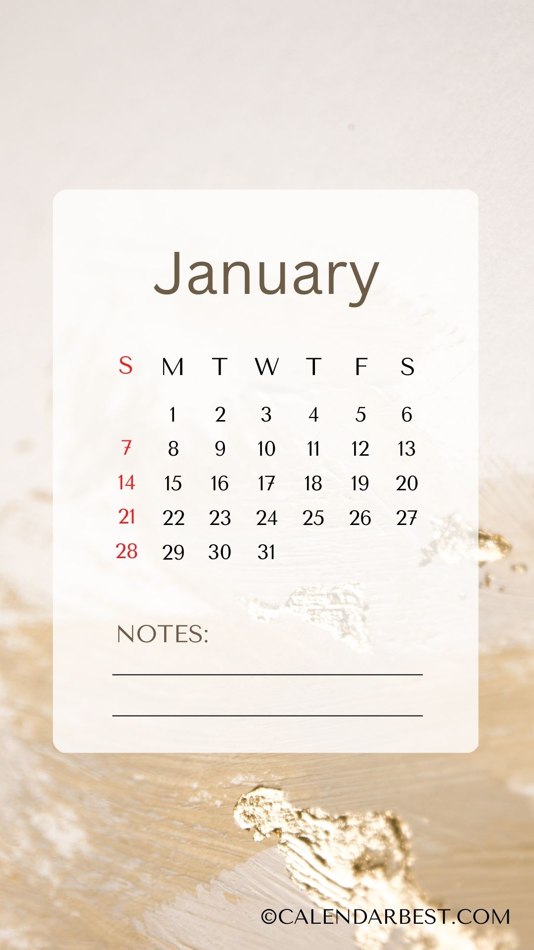 January Calendar 2024 With Notes