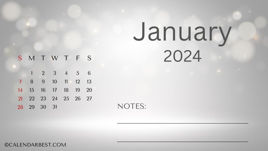 January Calendar 2024 with Notes