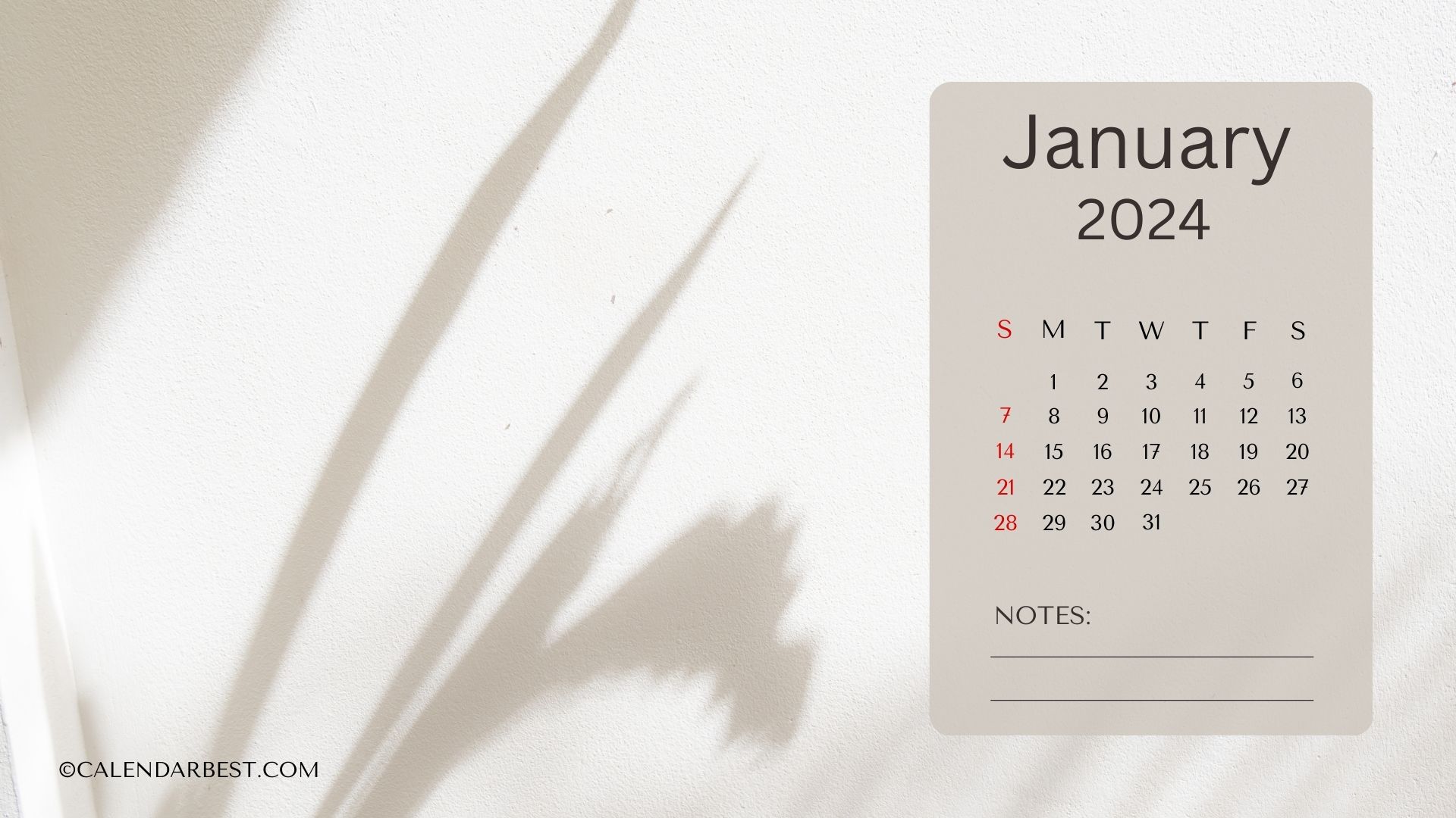 January Calendar 2024 with Notes